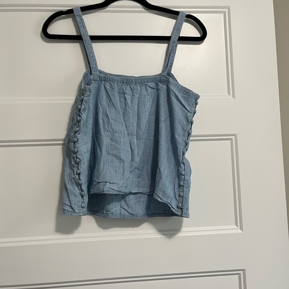 Madewell Crop Top Women's Light Blue Denim Square Neck Side Button Sleeveless - Picture 8 of 10
